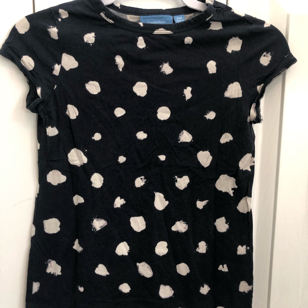 navy and white vera wang polka dot shirt